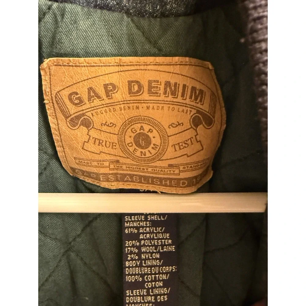 GAP Vintage 90s Denim Varsity Bomber Jacket Wool Blend Sleeves Kids Small/P EUC